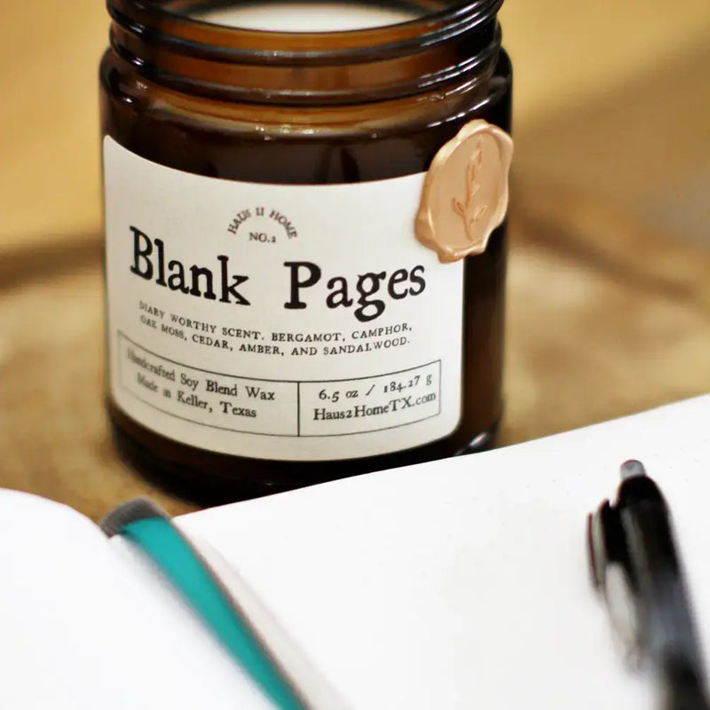 Hand-Poured Candle - Blank Pages - 6.5 oz Amber Jar