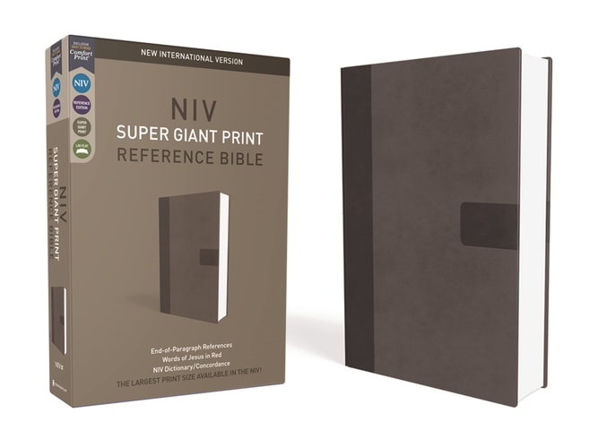 NIV, Super Giant Print Reference Bible, Leathersoft, Gray, Red Letter, Comfort Print