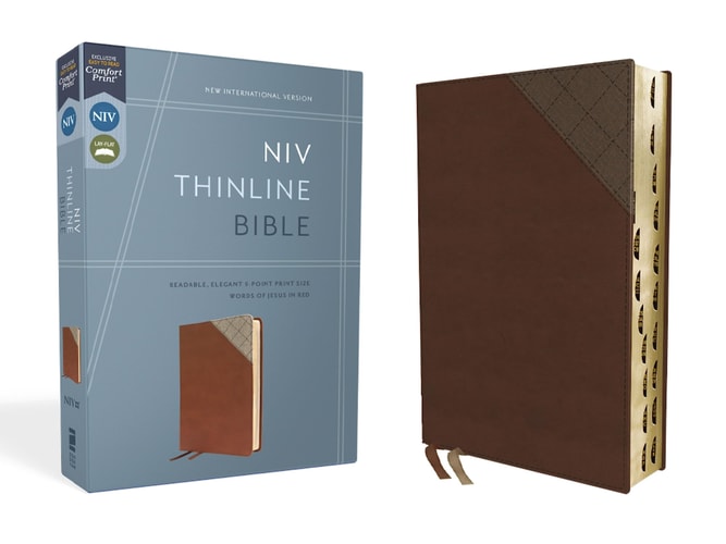 NIV Thinline Bible, Red Letter, Thumb Indexed, Comfort Print [Brown]