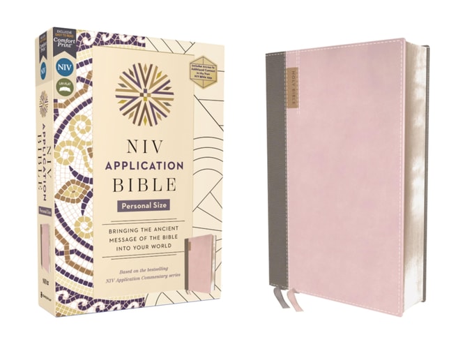 NIV Application Bible, Personal Size, Leathersoft, Pink/Gray, Red Letter, Comfort Print: Bringing the Ancient Message of the Bible into Your World (NIV Application Commentary Resources)