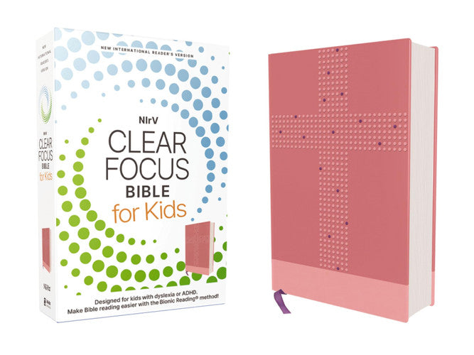 NIrV, Clear Focus Bible for Kids, Leathersoft, Pink Help Kids with ADHD and Dyslexia Read with Confidence