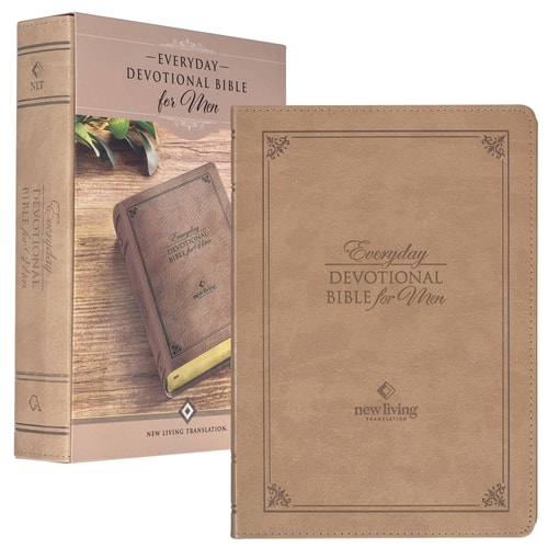 NLT Holy Bible Everyday Devotional Bible for Men New Living Translation, Vegan Leather, Tan Debossed