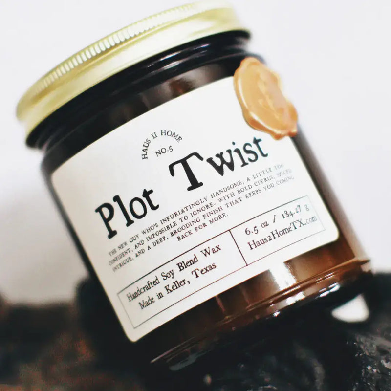 Hand-Poured Candle - Plot Twist - 6.5 oz Amber Jar