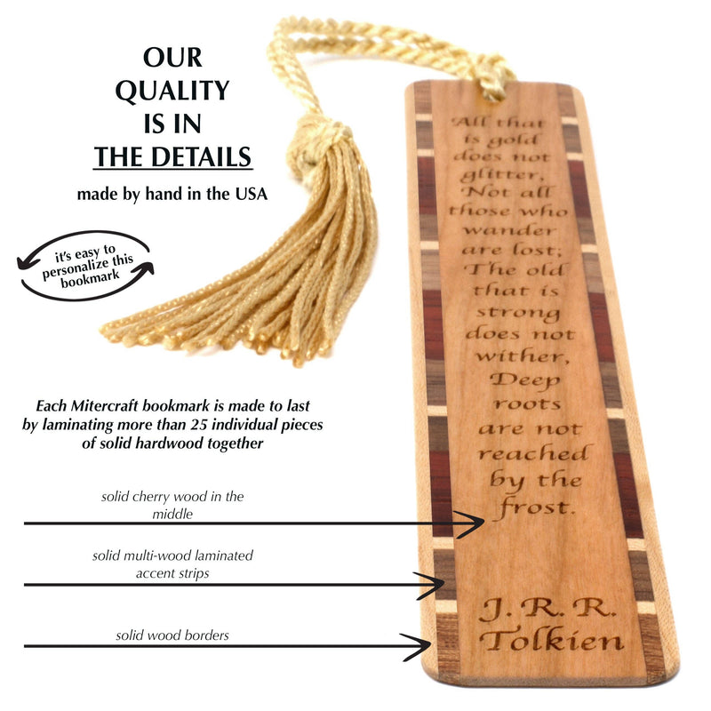 J.R.R. Tolkien Wander Quote Engraved Wooden Bookmark