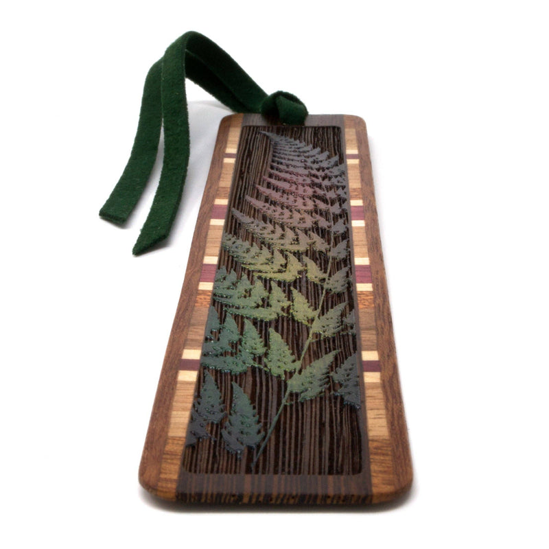 Sword Fern Engraved with added Color Wooden Bookmark