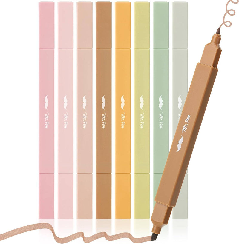 Dual Tip Aesthetic Highlighters, 8 pcs, Chisel & Fine Tips