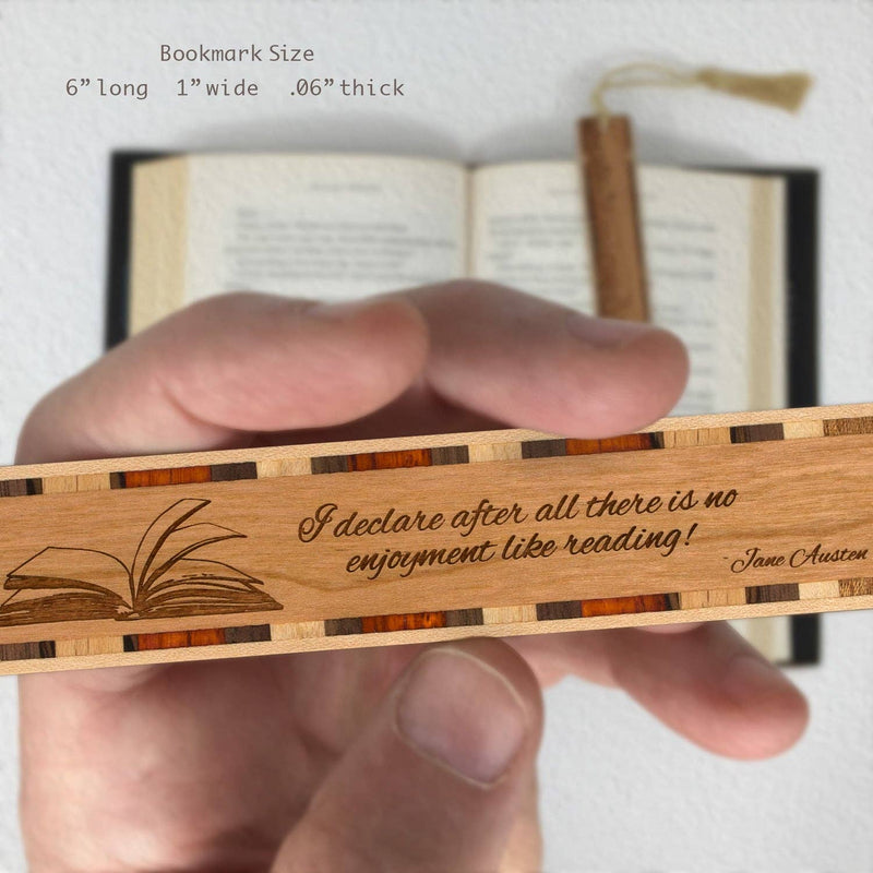 Jane Austen Reading Quote Handmade Engraved Wooden Bookmark