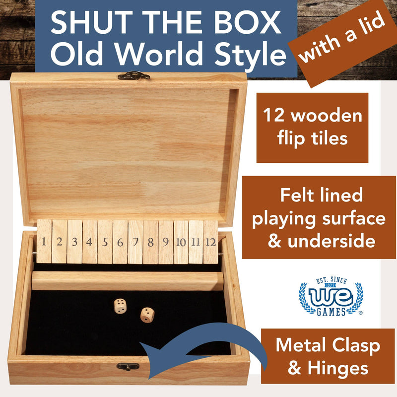 WE Games Wood 12 Number Shut the Box Game with Lid