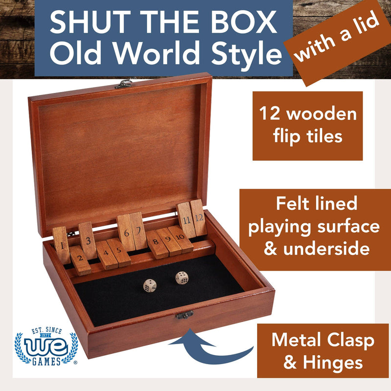 WE Games Wood 12 Number Shut the Box Game with Lid
