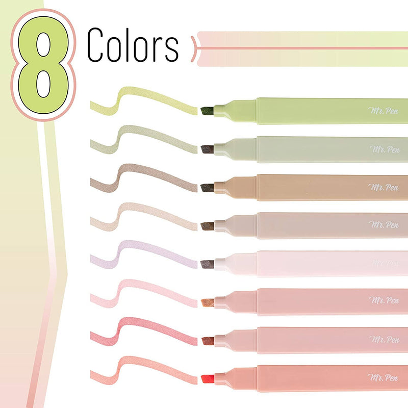 Mr. Pen- Aesthetic Highlighters, 8 pcs, Chisel Tip
