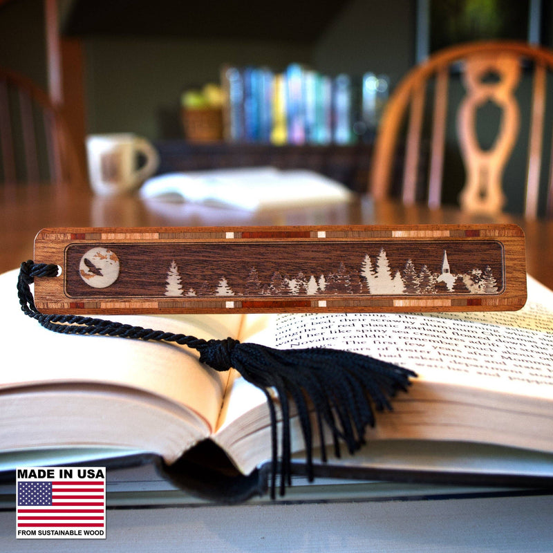 Raven with Moon Handmade Engraved Wooden Bookmark