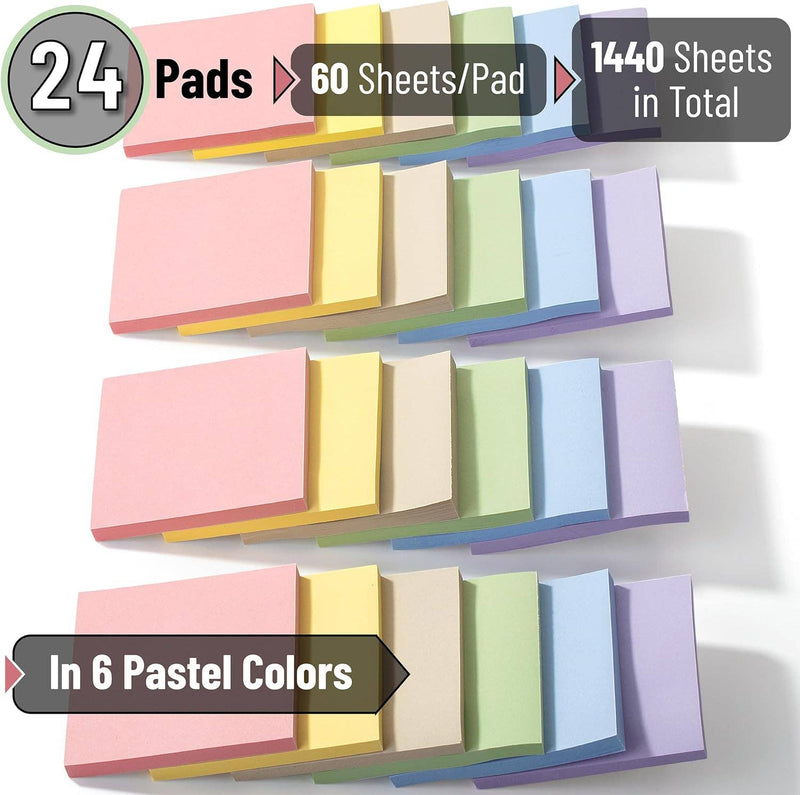 Mr. Pen Sticky Notes, 3”x3”, 24 Pads, Pastel Colors