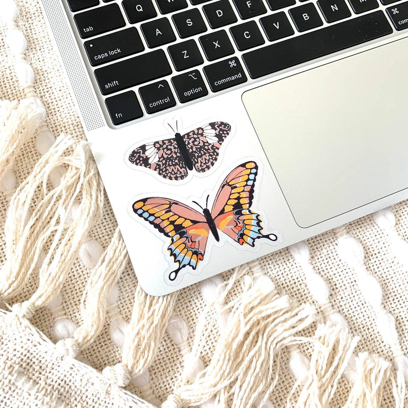 Clear Pink Swallowtail Butterfly Sticker, 3x2in