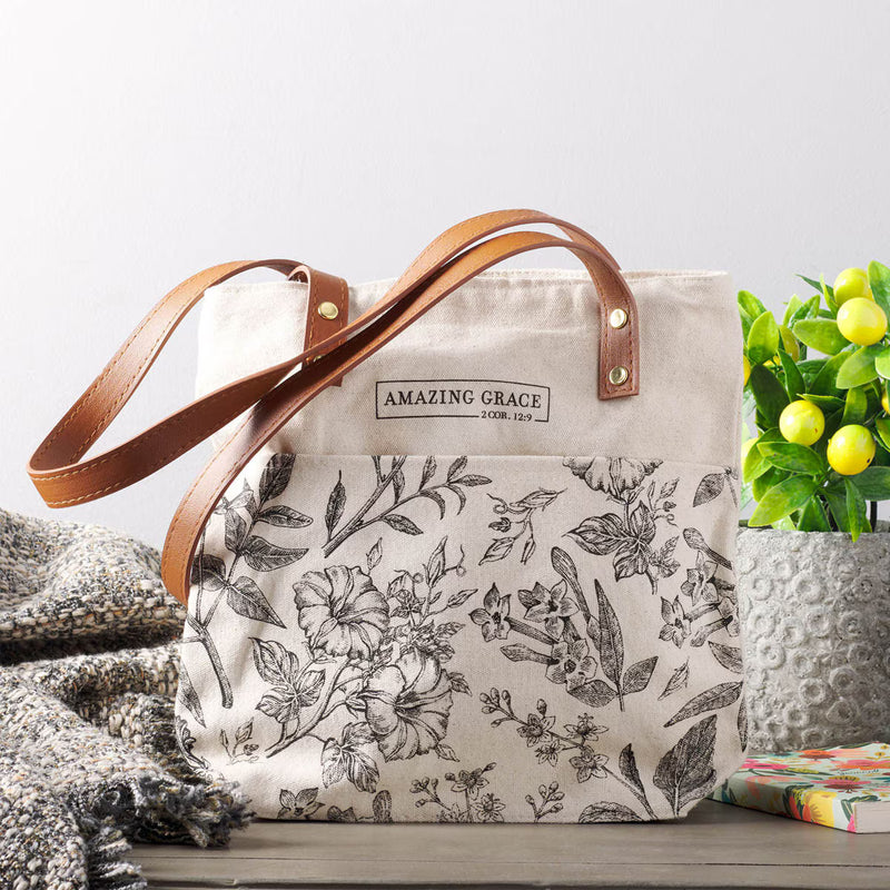 Amazing Grace Natural Canvas Tote Bag - 2 Corinthians 12:9