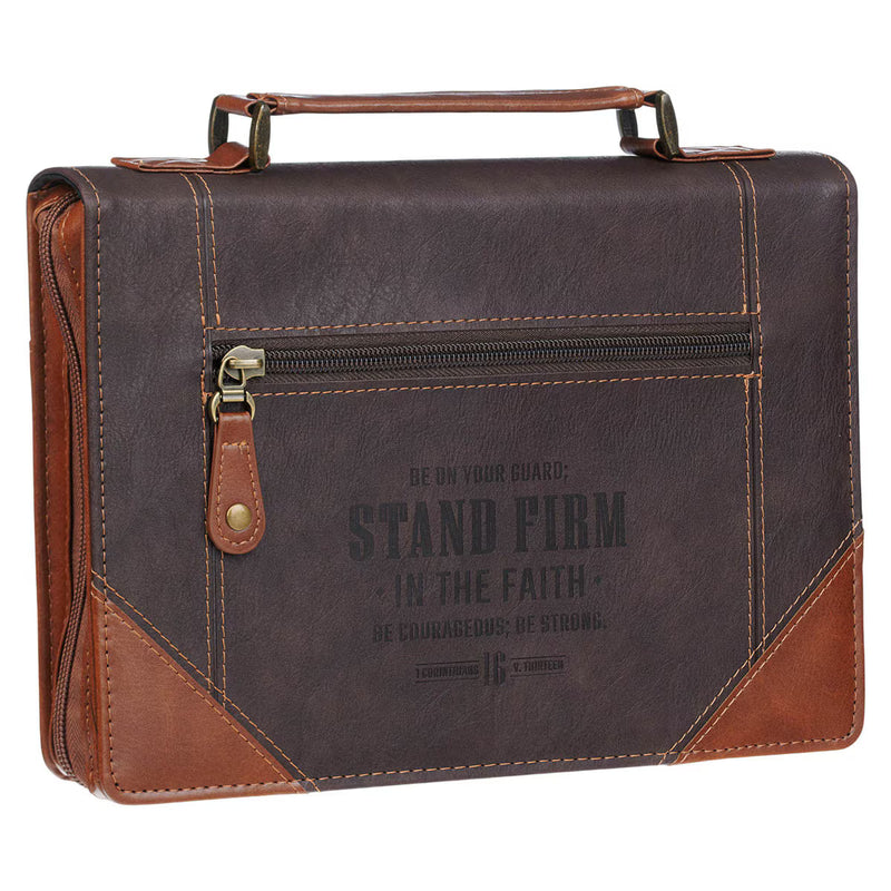 Bible Cover Classic Two-toned Brown Stand Firm - 1 Cor. 16:13