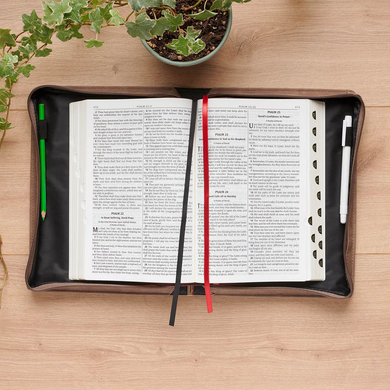 I Am With You Always Tan and Brown Faux Leather Classic Bible Cover - Matthew 28:20