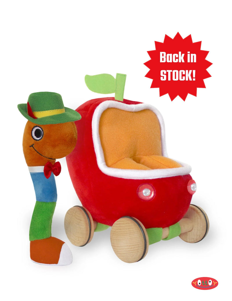 Lowly Worm Soft Toy with Apple Car