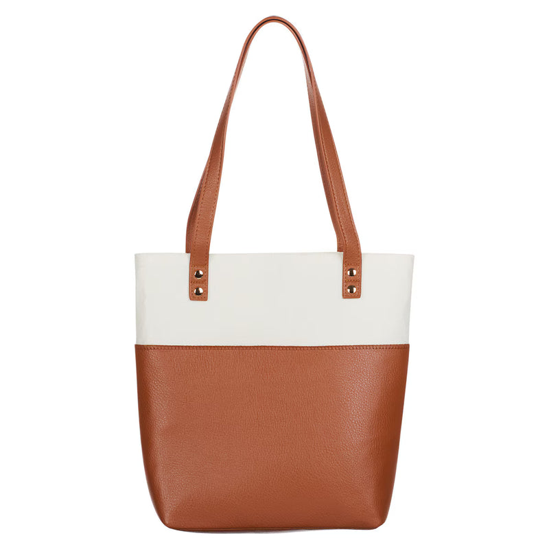 Strength & Dignity Two-tone Toffee and Cream Felt Fashion Bible Tote Bag - Proverbs 31:25
