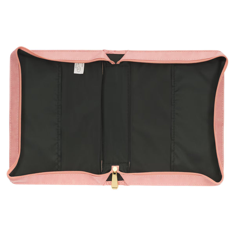 Strength and Dignity Rose Pink Faux Leather Bible Cover - Proverbs 31:25
