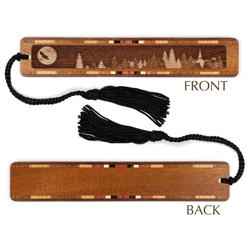 Raven with Moon Handmade Engraved Wooden Bookmark