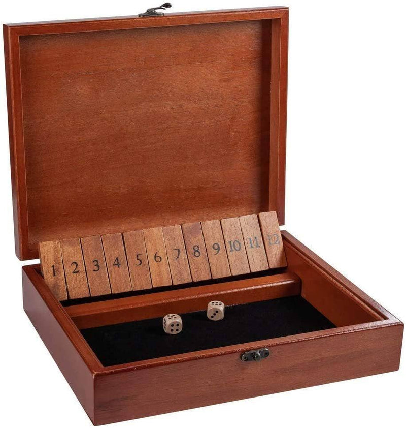 WE Games Wood 12 Number Shut the Box Game with Lid