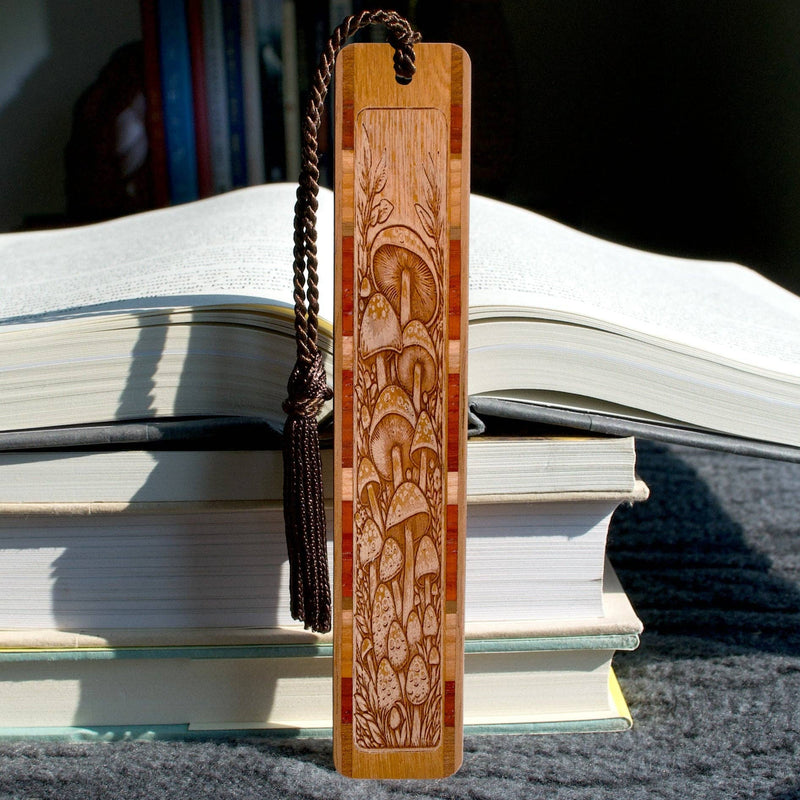 Mushrooms Engraved Wooden Bookmark