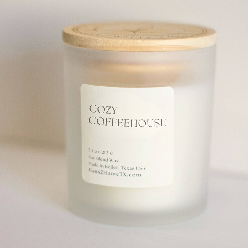 Hand-Poured Candle - Cozy Coffeehouse - 7.5 oz Frosted Jar