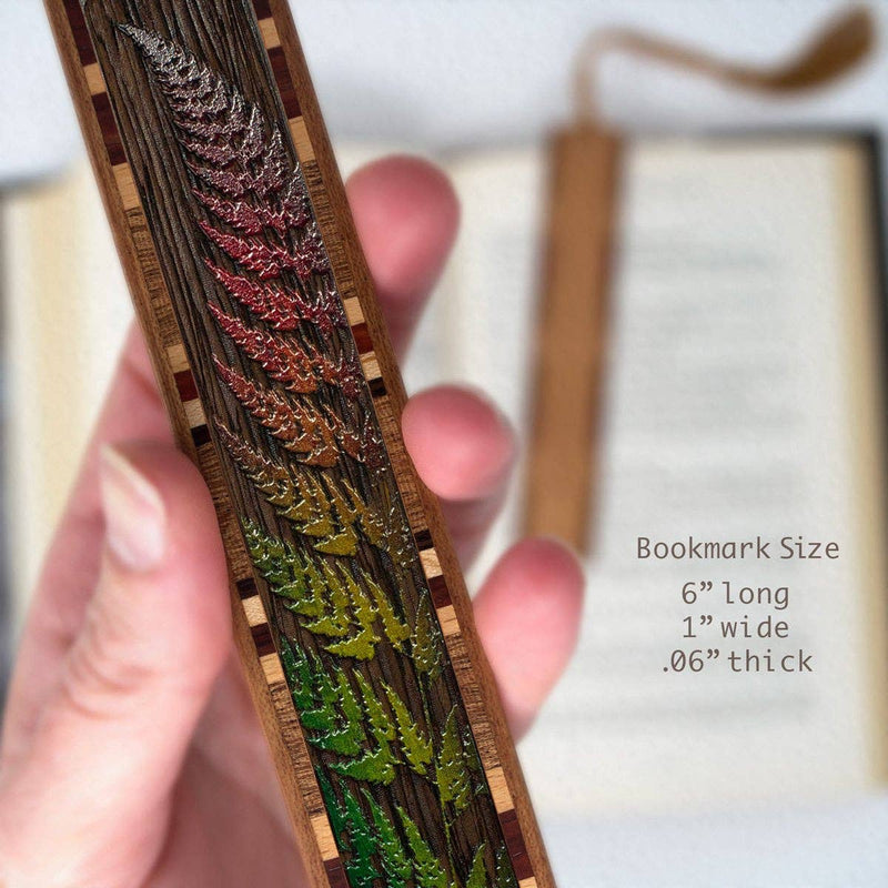 Sword Fern Engraved with added Color Wooden Bookmark