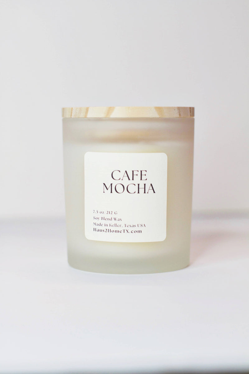 Hand-Poured Candle - Café Mocha - 7.5 oz Frosted Jar