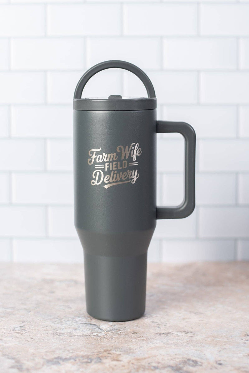 'Farm Wife Field Delivery' Water Tank Tumbler - Charcoal