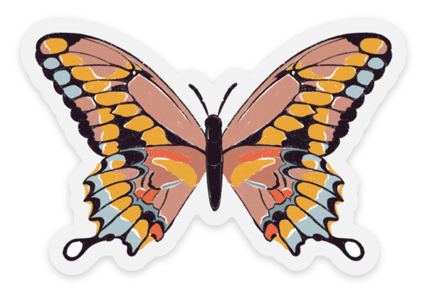 Clear Pink Swallowtail Butterfly Sticker, 3x2in