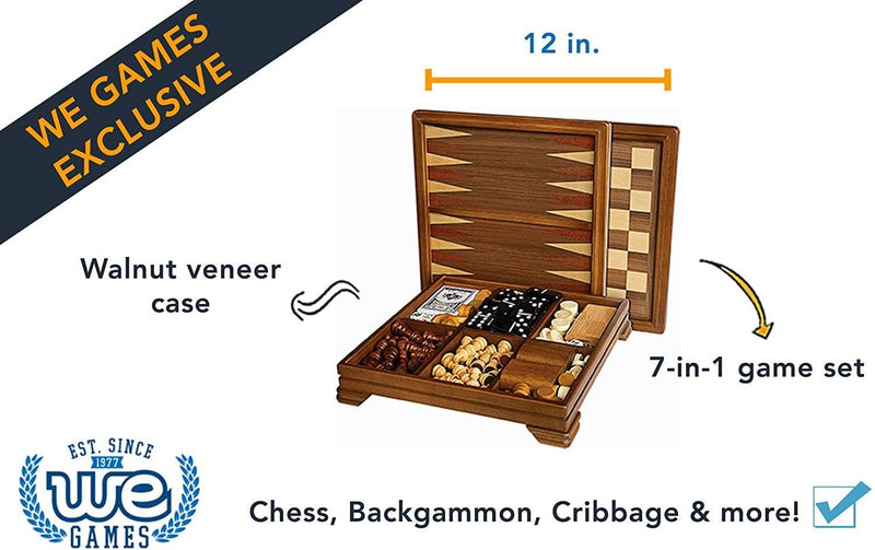 Walnut 7-Games-in-1 Combination Game Set