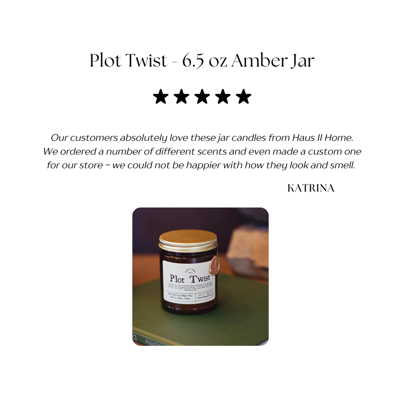 Hand-Poured Candle - Plot Twist - 6.5 oz Amber Jar
