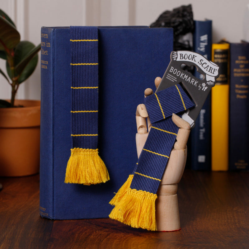 Book Scarf Bookmark, Navy and Yellow
