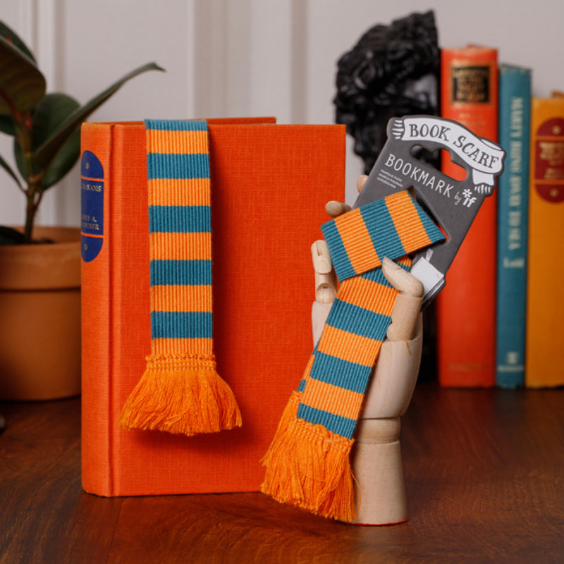 Book Scarf Bookmark, Teal and Orange